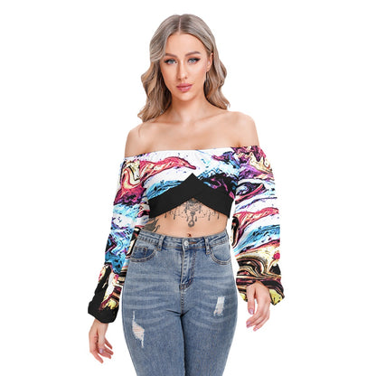 Marble Cropped Tube Top With Long Sleeve