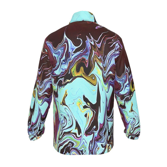 CDEJ Turquoise Marble Collar Zip-up Windproof Jacket