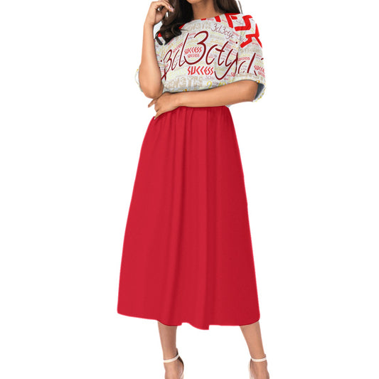 Red Branded Elastic Waist Dress