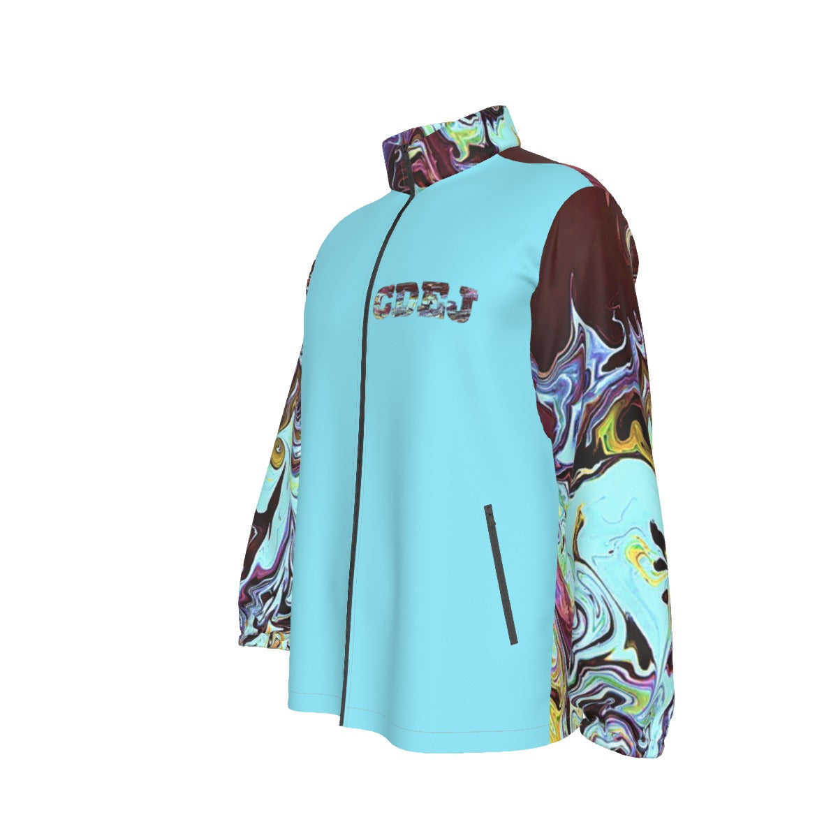 CDEJ Turquoise Marble Collar Zip-up Windproof Jacket
