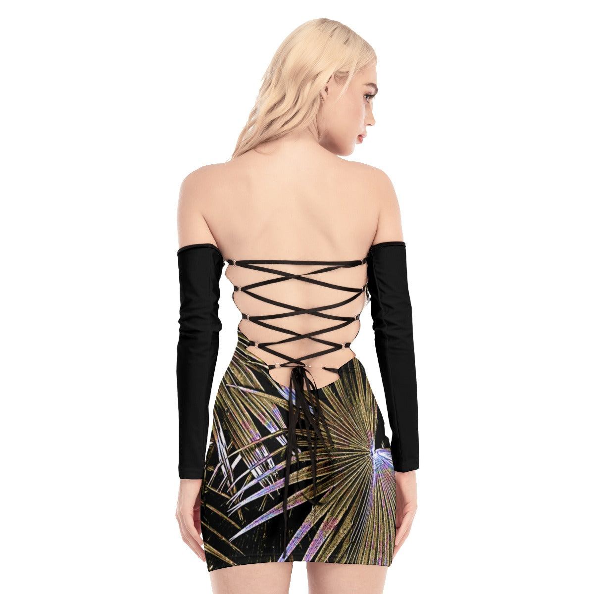 All-Over Print Women's Off-shoulder Back Lace-up Dress