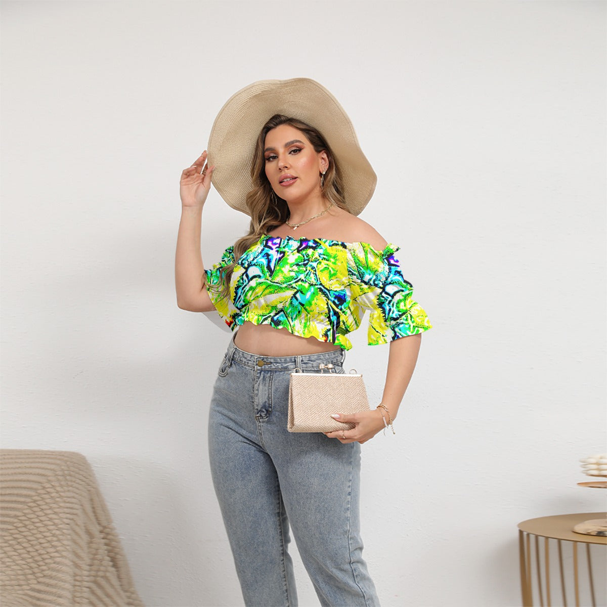 Neon Plus Size Off-shoulder Cropped Top