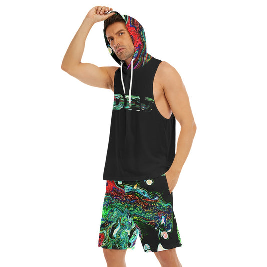 CDEJ Green Marble Men's Sleeveless Vest And Shorts Sets
