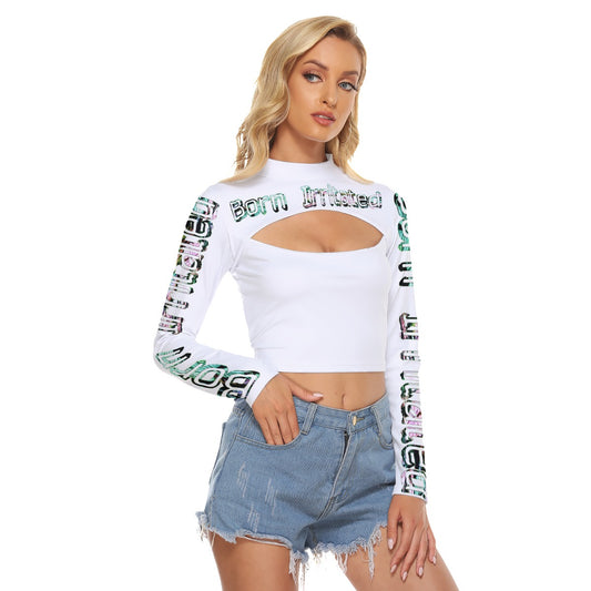 Graphic Born Irritated Hollow Chest Keyhole Tight Crop Top