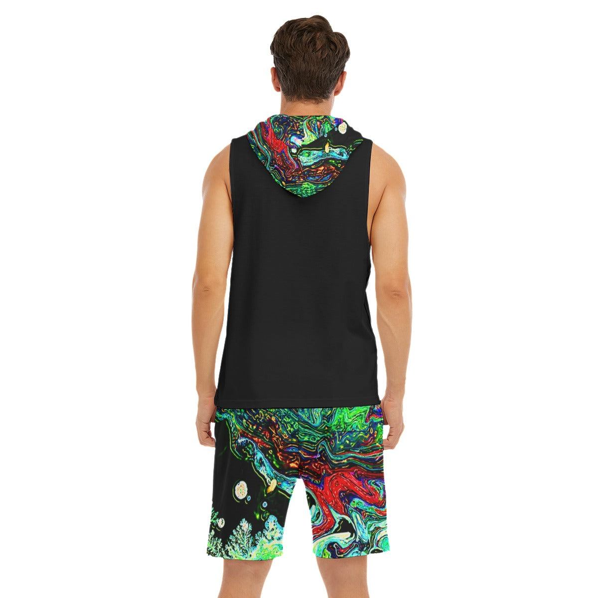 CDEJ Green Marble Men's Sleeveless Vest And Shorts Sets