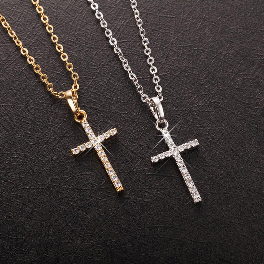 Sygune Crystal Jesus Cross Pendant Necklace