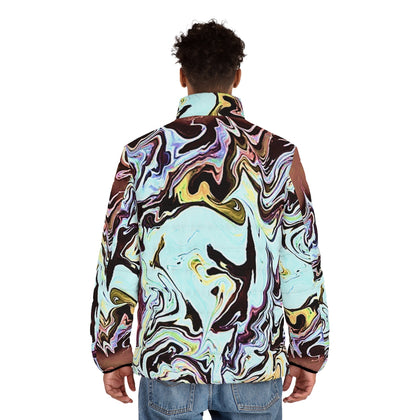 CDEJ Turquoise Marble Men's Puffer Jacket