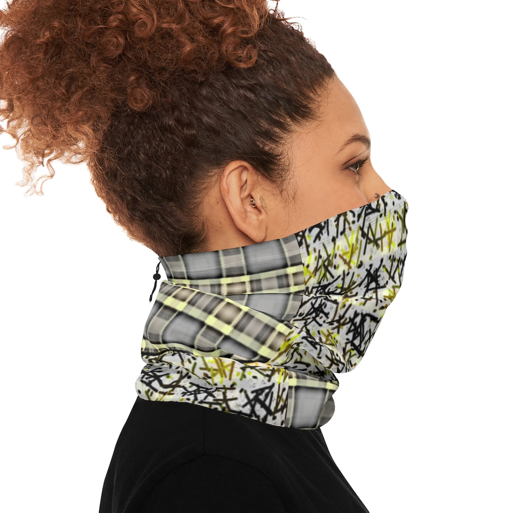 Patchwork Winter Neck Gaiter With Drawstring