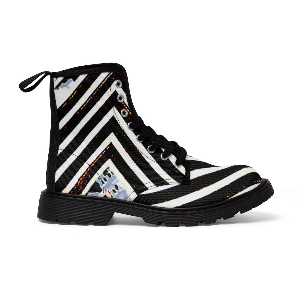 Multi-Stripped Branded Women's Canvas Boots
