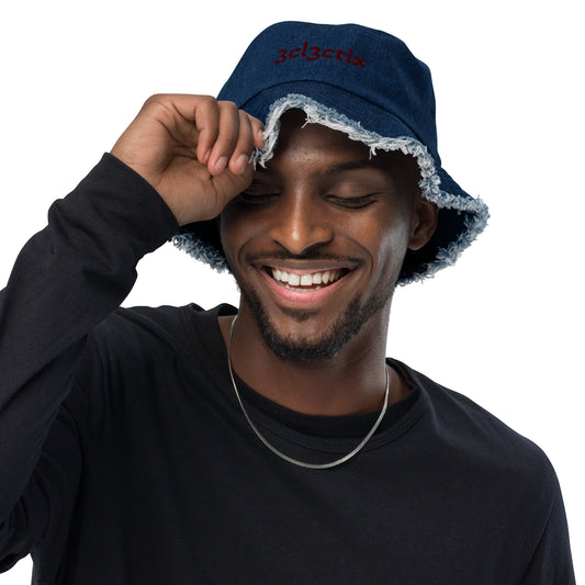 Branded Distressed denim bucket hat