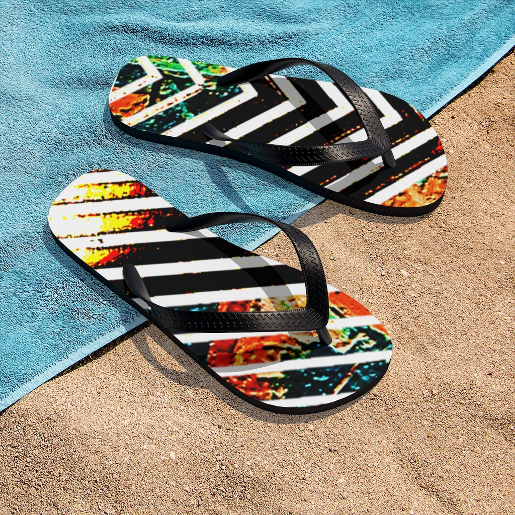 Cracked Special Stripped Unisex Flip-Flops