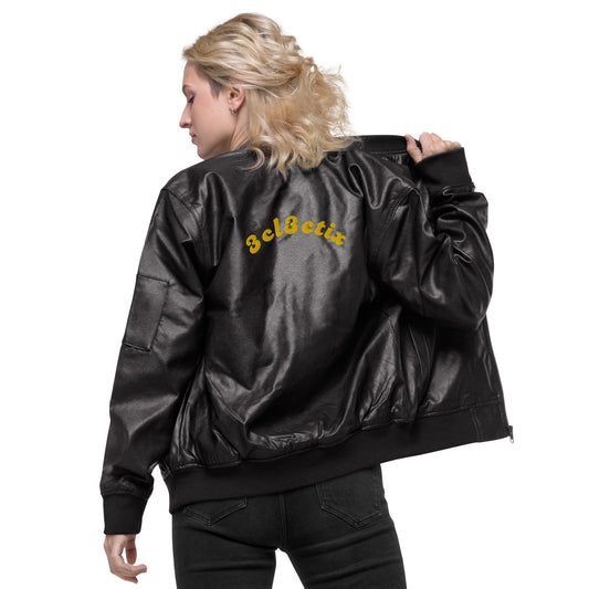 Branded Leather Bomber Jacket
