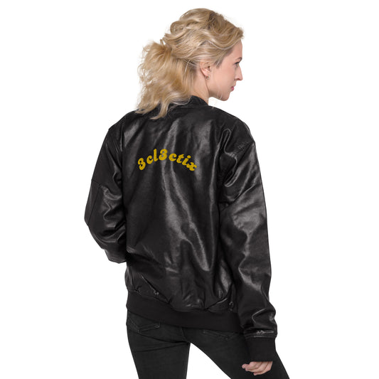 Branded Leather Bomber Jacket