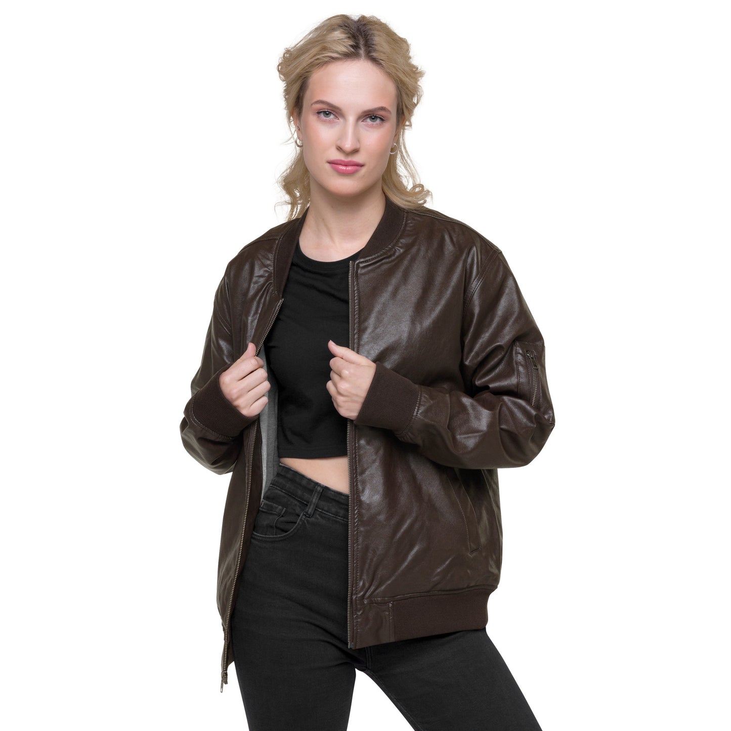 Branded Leather Bomber Jacket