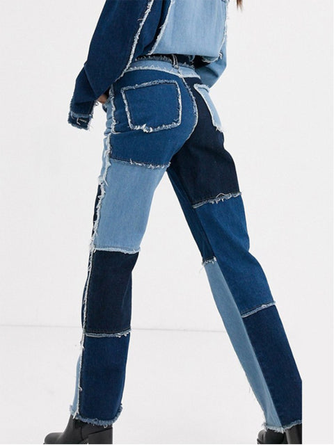 77Jeans Striped Patchwork Jeans