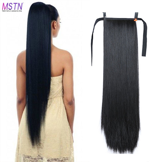 MSTN 30-Inch Synthetic Hair Fiber Heat-Resistant Straight Hair With Ponytail Fake Hair Chip-in Hair Extensions Pony Tail Wigs