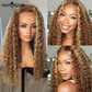 Highlight Wig Human Hair Honey Blonde Lace Front Wigs HD Transparent Lace Peruvian Curly Human Hair Wig Deep Wave Frontal Wig