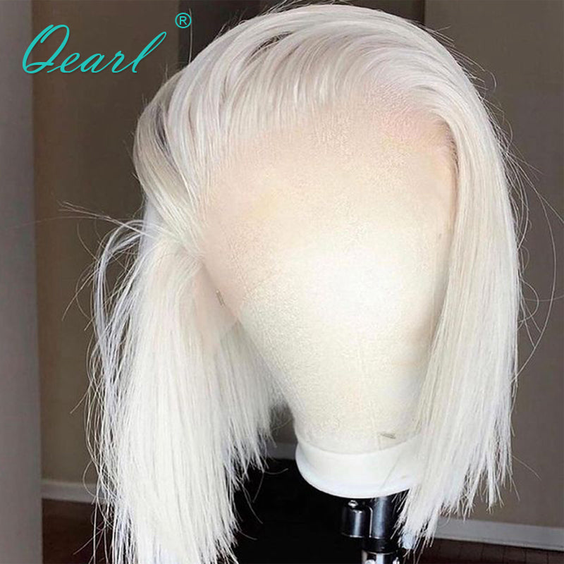 Short Bob Straight Human Hair Wig White Blonde Lace Frontal Wig for Women Ash Colored Virgin Hair 150% Lace Front Wig 13x1 Qearl