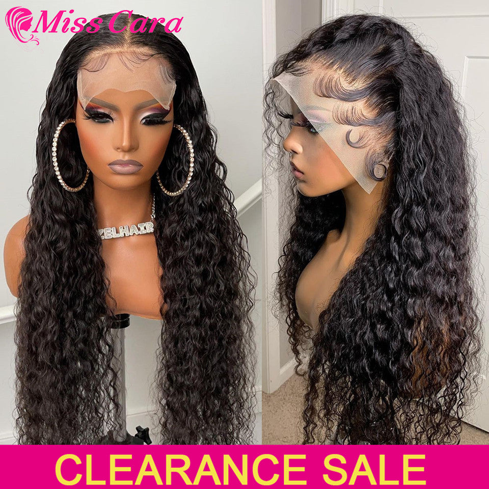 30 Inch Brazilian Deep Wave Lace Front Wig Transparent Deep Curly Human Hair Lace Wigs 180% Water Wave HD 5X5 Lace Closure Wig
