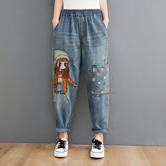 6537 Cartoon Embroider Jeans
