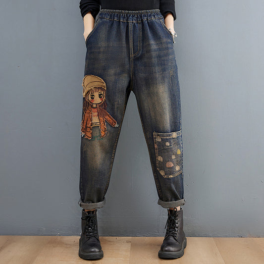 6537 Cartoon Embroider Jeans