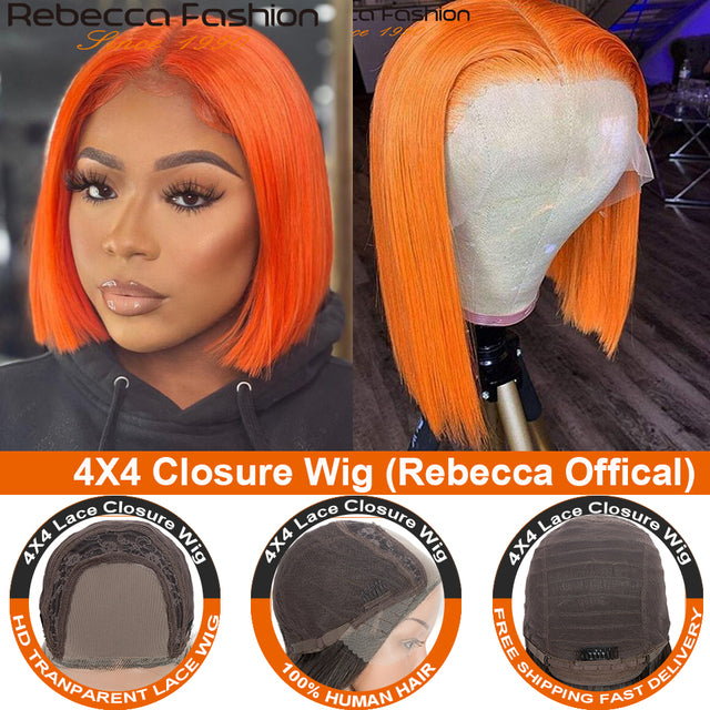 Ginger Short Bob Lace Wigs 100% Human Hair Wigs Bob Lace Front Wigs For Women Blonde Orange Straight Brazilian Hair Closure Wig