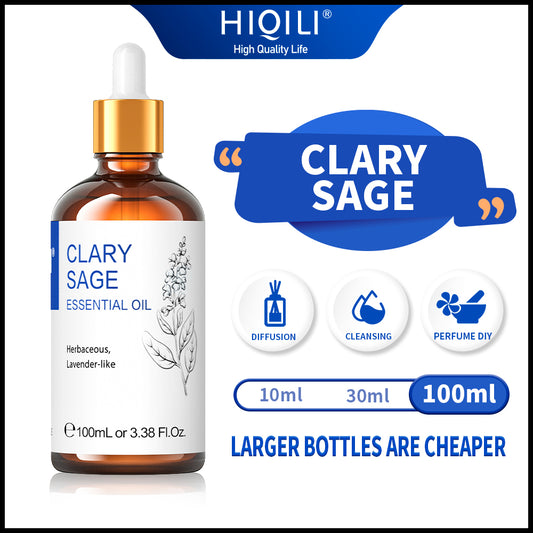 HIQILI 100ML Clary Sage Essential Oils,100% Pure Nature for Aromatherapy | for Diffuser, Humidifier，Massage | Strengthens Immune